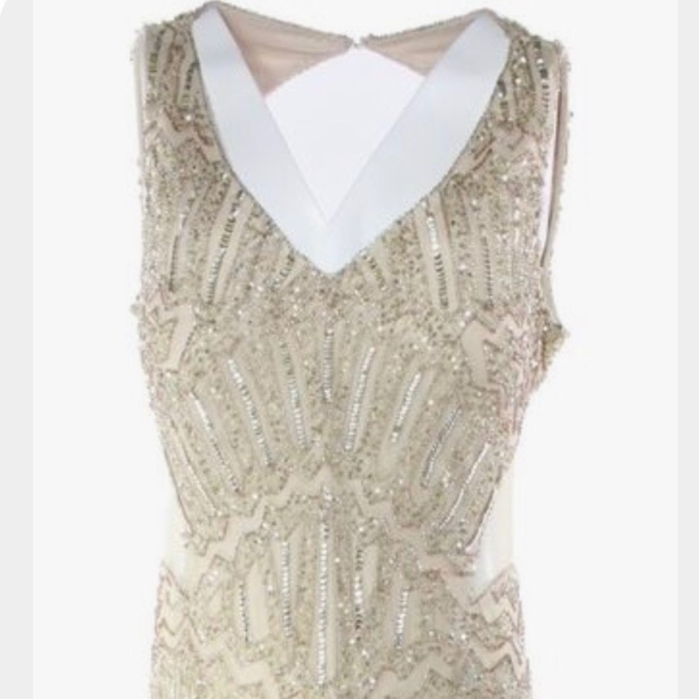 Adrianna Papell BeadFiligree Beige Dress